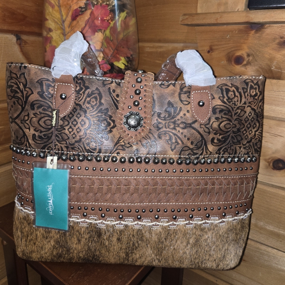 Trinity Ranch Genuine Leather & Calf Hair Tote Only